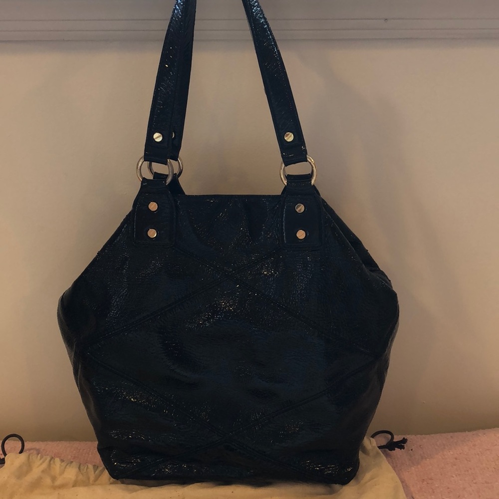 Black patent leather tote/large satchel - Picture 2 of 10